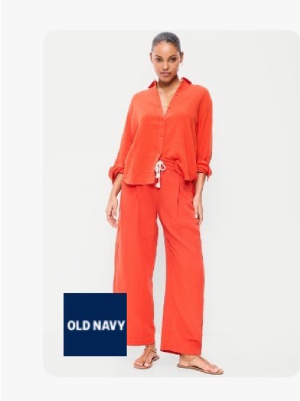 Old Navy High-Waisted Crinkle Gauze Barrel Ankle Pants Orange